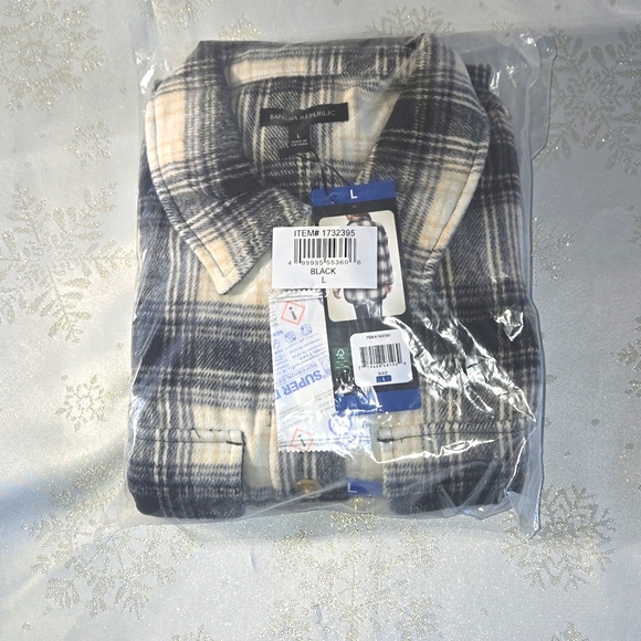 Banana Republic Womens Plaid Flannel Shirt Jacket Black Large NWT - Picture 1 of 6